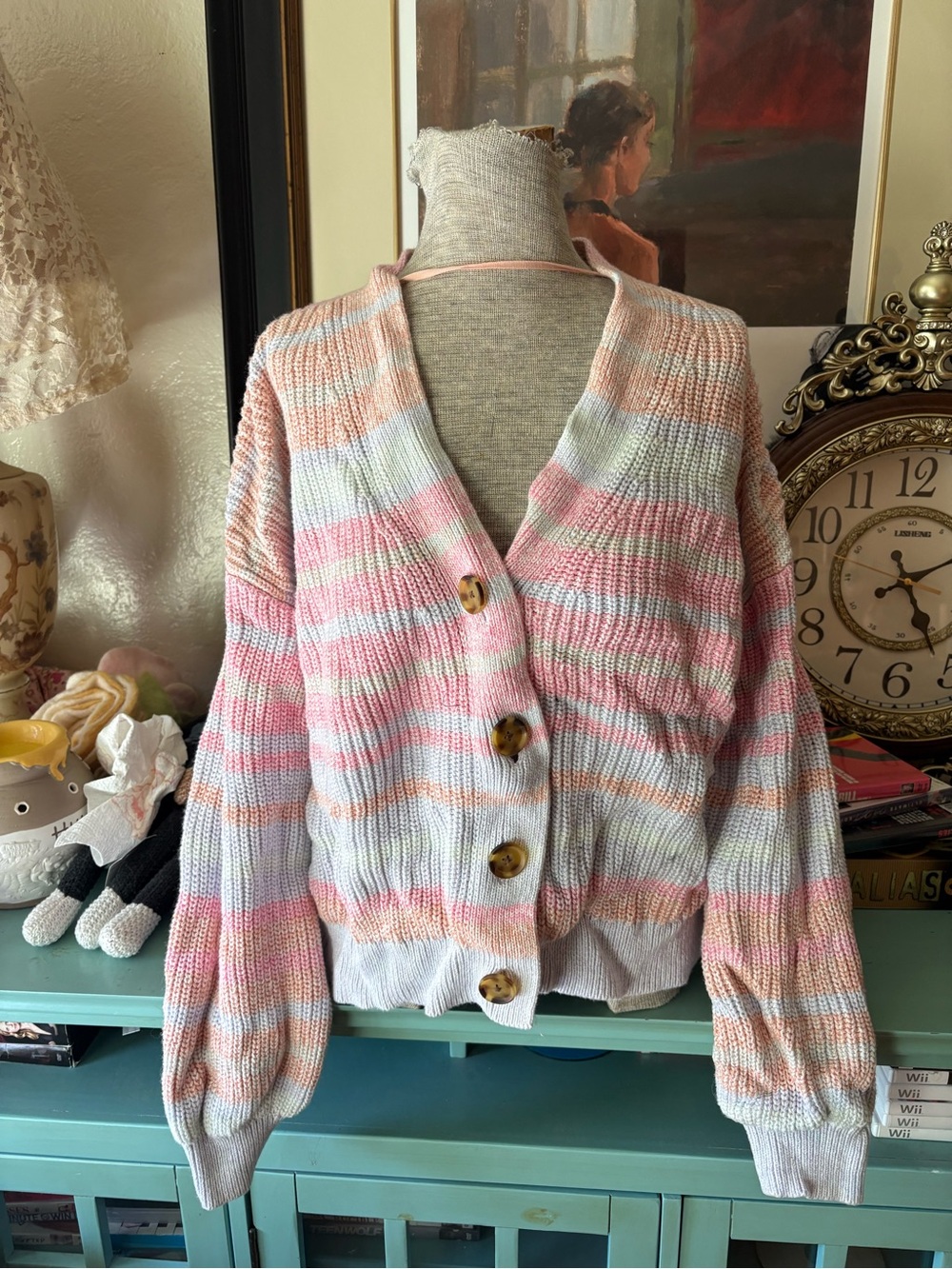 GAP Striped Pastel Button-Up Women's Cardigan Sweater